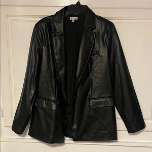 Cotton Bleu Black Faux Leather Blazer